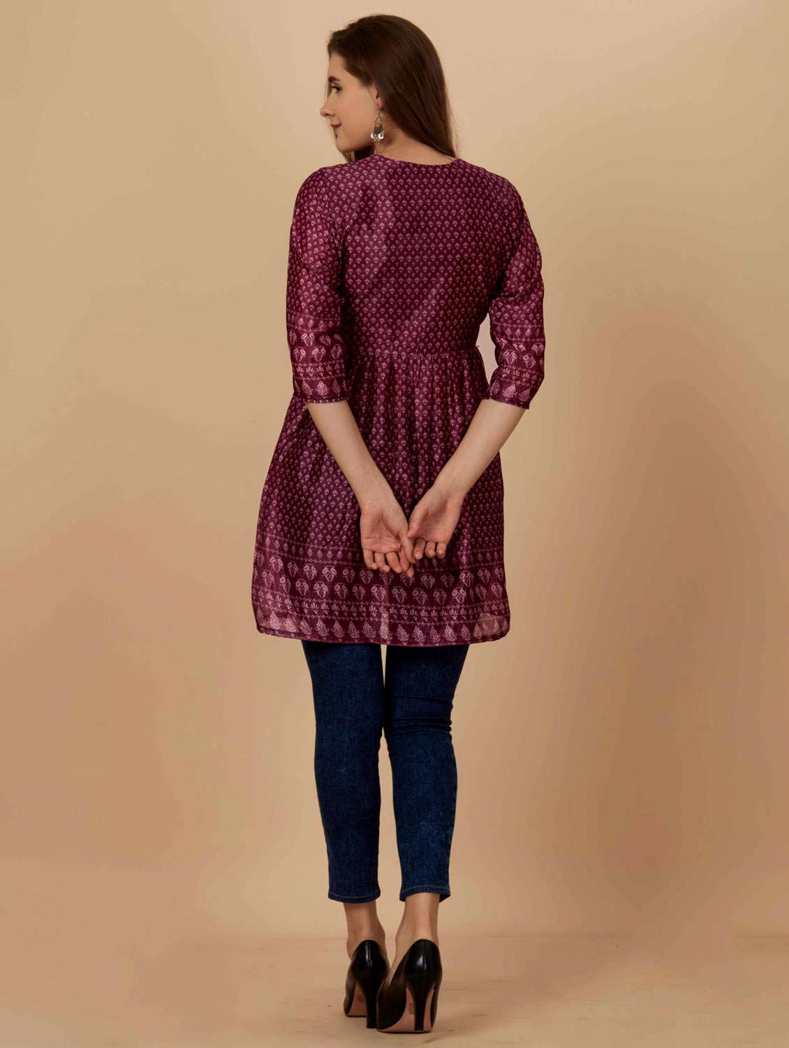 women purple round neck flared kurti - 20413520 -  Standard Image - 3