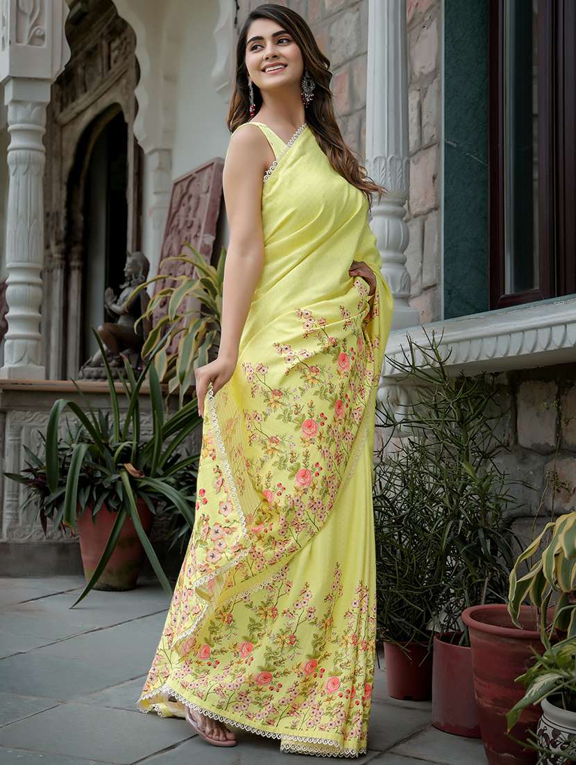 women's floral yellow colored saree - 20413825 - Zoom Image - 0