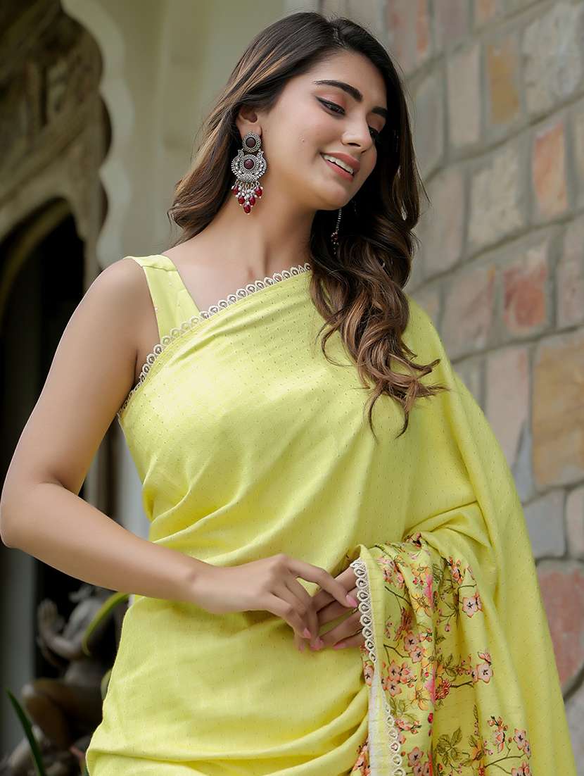 women's floral yellow colored saree - 20413825 - Standard Image - 3
