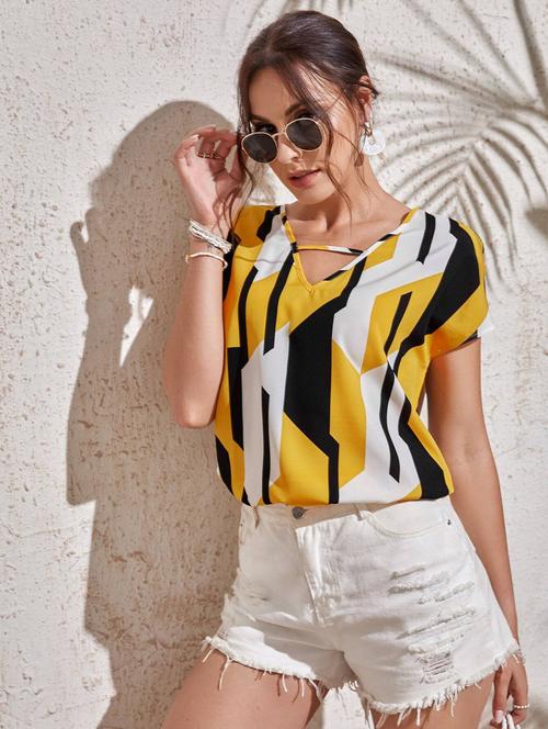 multi colored geometric print regular top - 20413945 - Standard Image - 0
