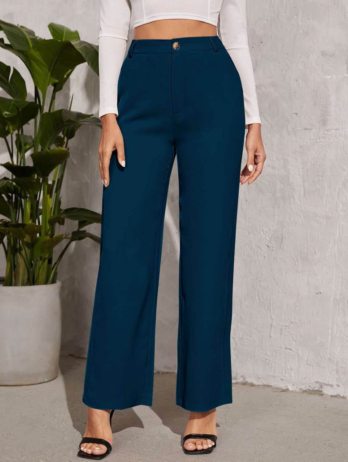 teal solid regular fit flat front trouser - 20414035 - Zoom Image - 0