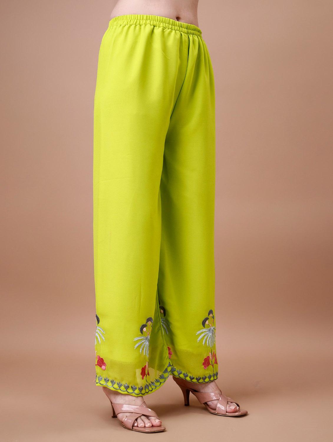 women lime bhishop sleeve kurta palazzo with dupatta set - 20415172 - Standard Image - 3