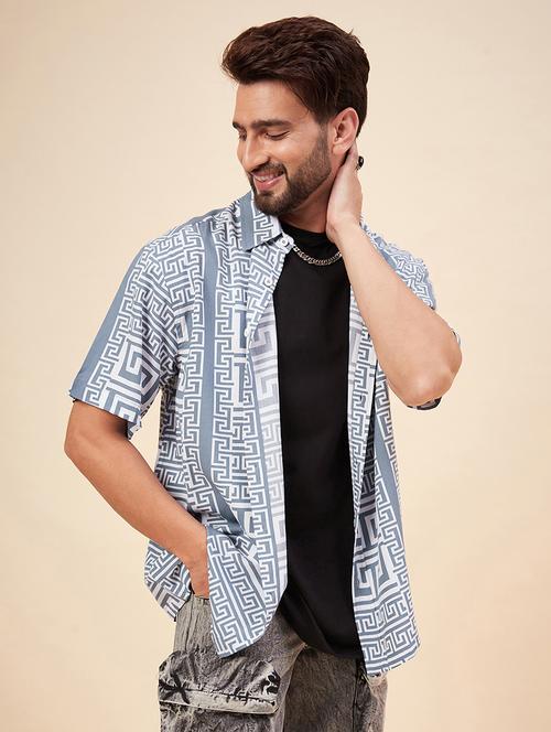 men grey printed rayon relaxed fit casual shirt - 20416313 - Standard Image - 0