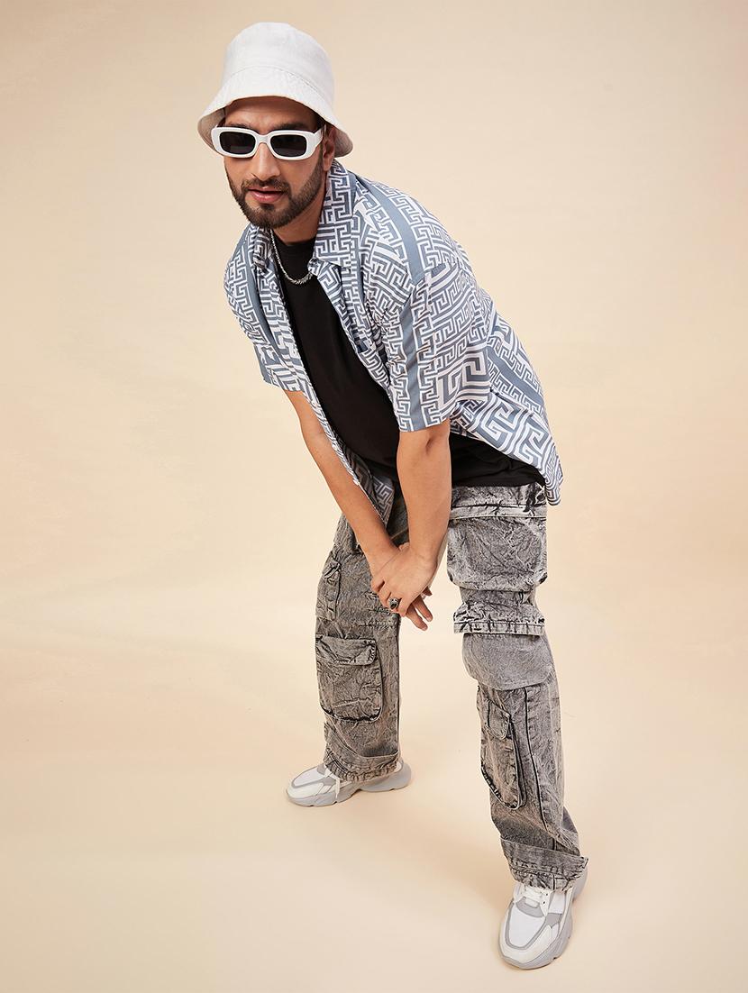 men grey printed rayon relaxed fit casual shirt - 20416313 - Standard Image - 3