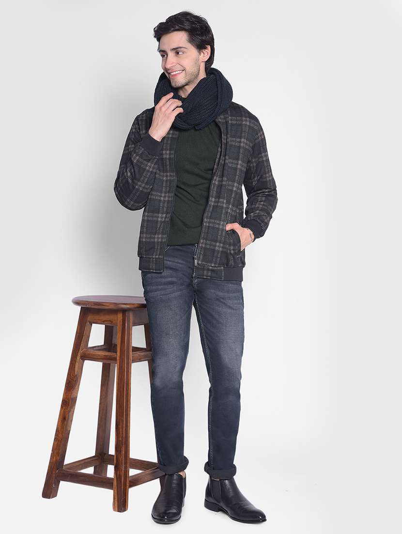 Men Checkered Grey Polyester Casual Jacket - 20416947 -  Standard Image - 3