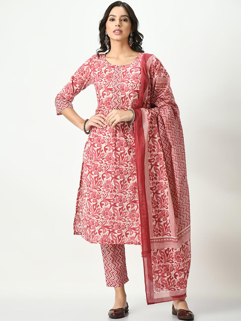 pink three quarter sleeve kurta pant set - 20416954 -  Zoom Image - 0