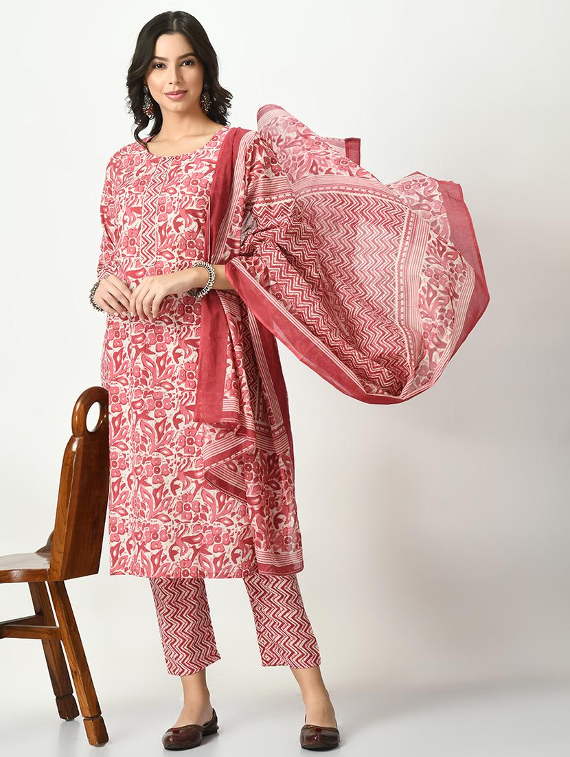 pink three quarter sleeve kurta pant set - 20416954 - Standard Image - 3