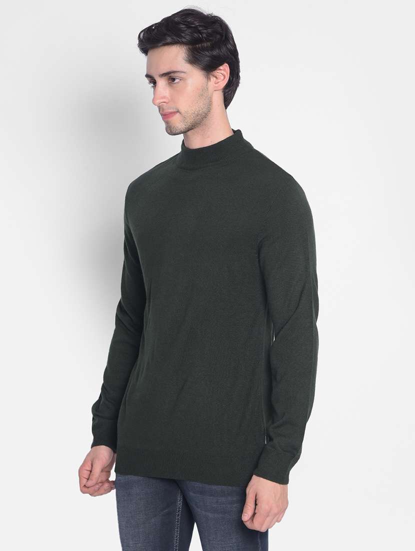 men solid black turtle neck acrylic pullover