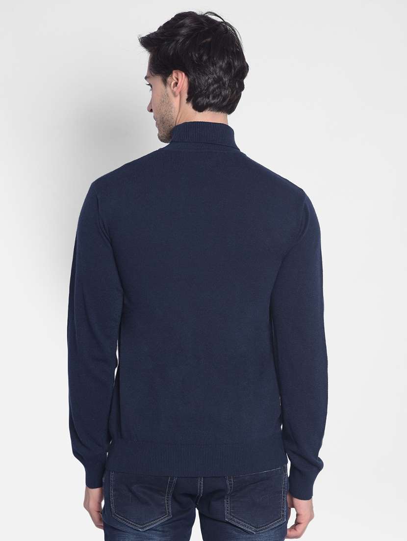 men solid navy blue viscose pullover - 20416971 - Standard Image - 3