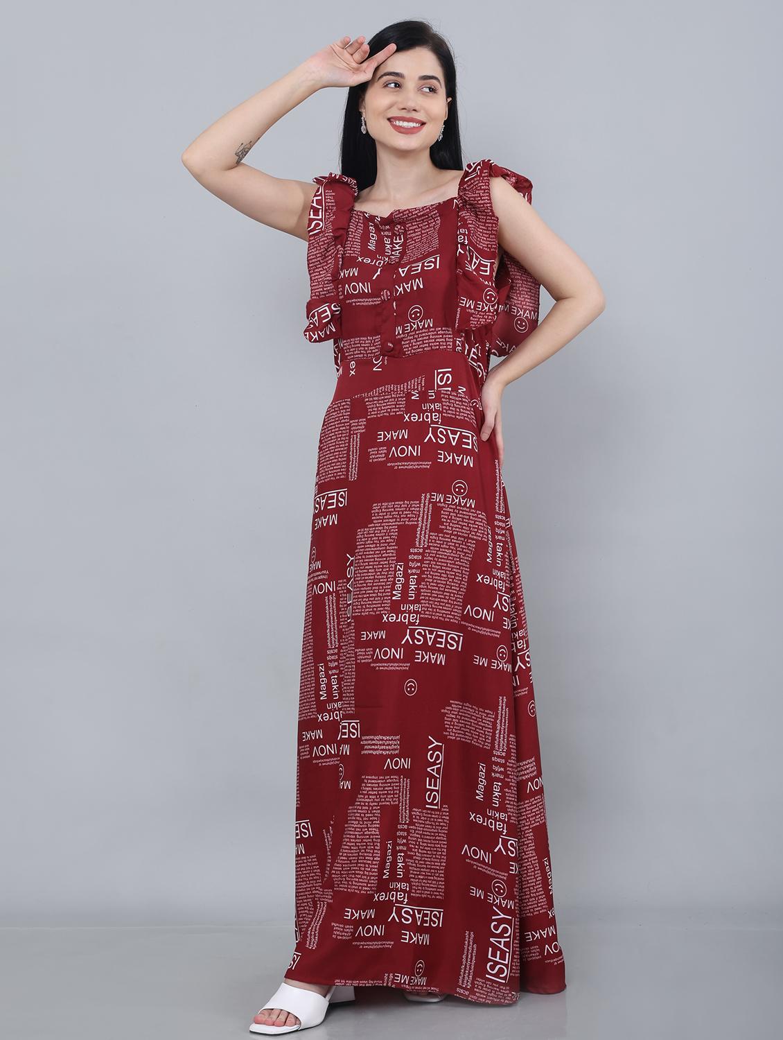 maroon typographic maxi dress - 20417064 - Zoom Image - 0