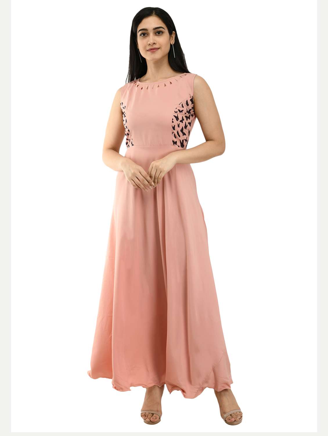 peach graphic print maxi dress