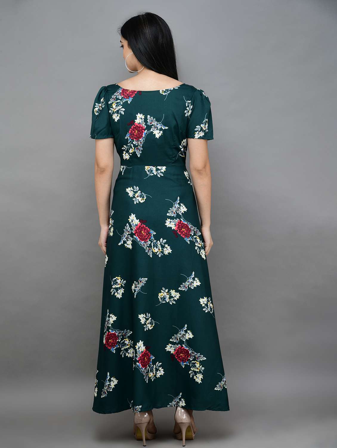 bottle green floral maxi dress - 20417124 - Standard Image - 3