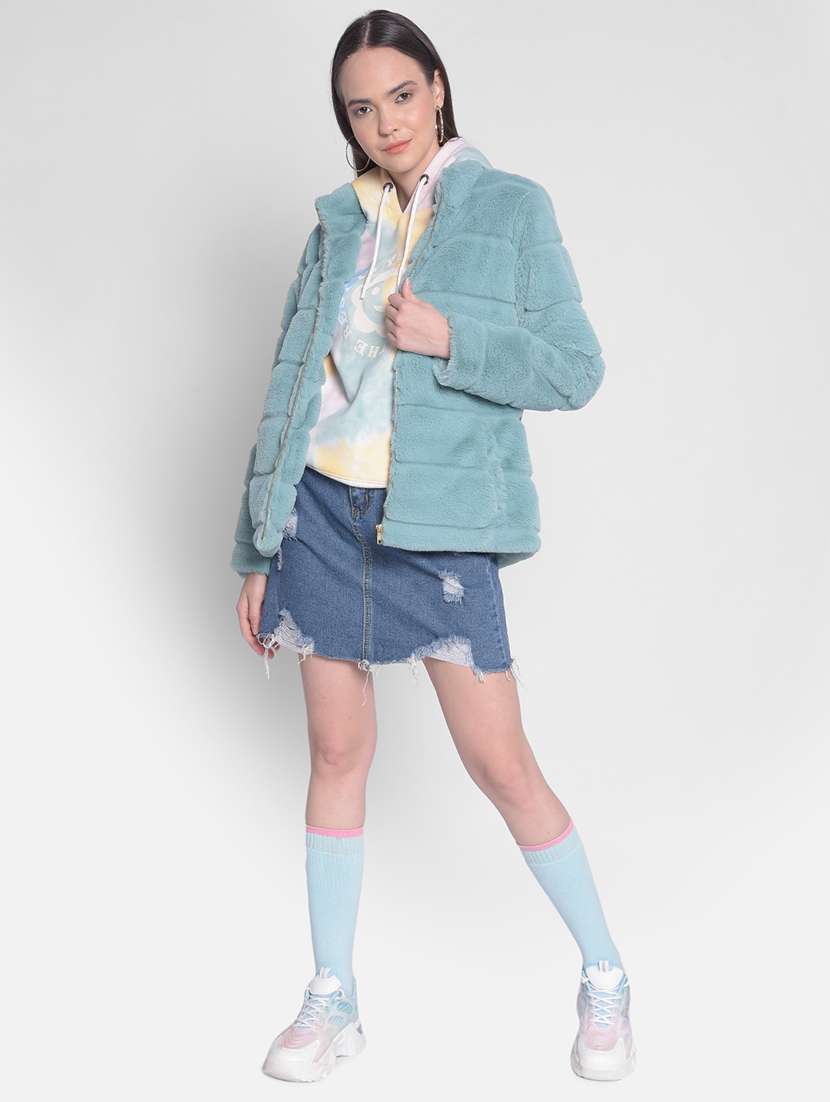 women green polyester fur jacket - 20417172 - Standard Image - 3