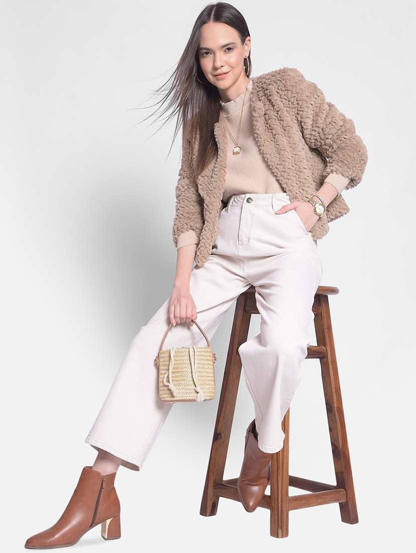 women beige polyester fur jacket - 20417173 - Standard Image - 3