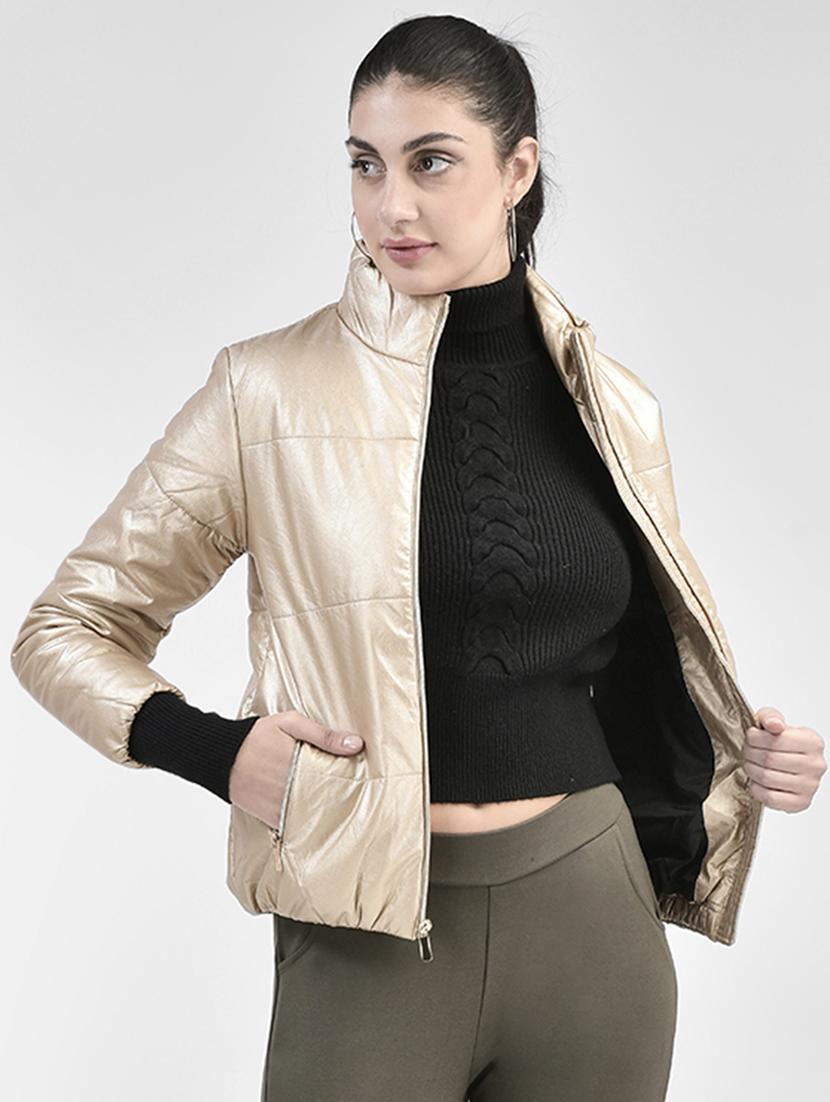 beige solid bomber jacket - 20417177 - Zoom Image - 0