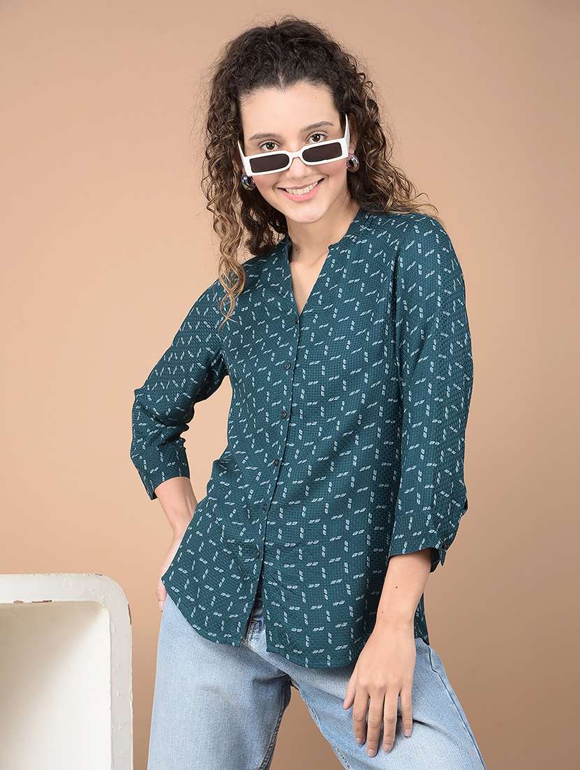 black checkered mandarin neck regular shirt - 20417195 -  Zoom Image - 0
