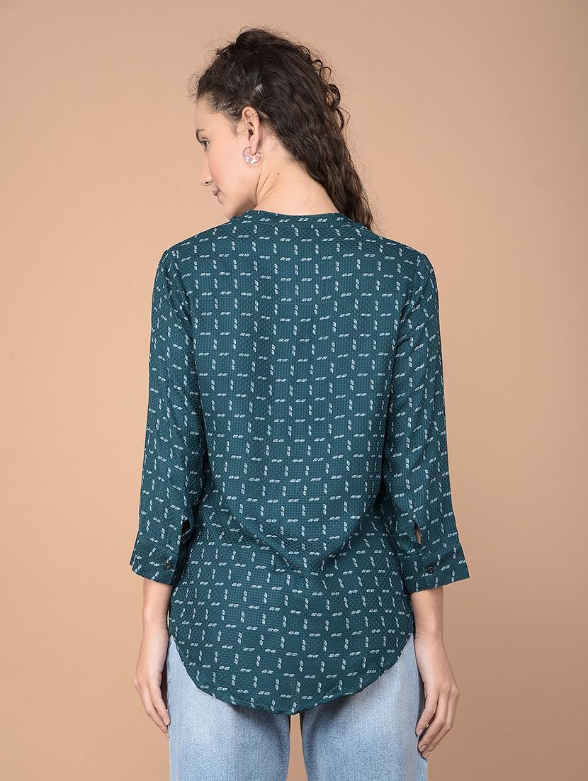 black checkered mandarin neck regular shirt - 20417195 - Standard Image - 3