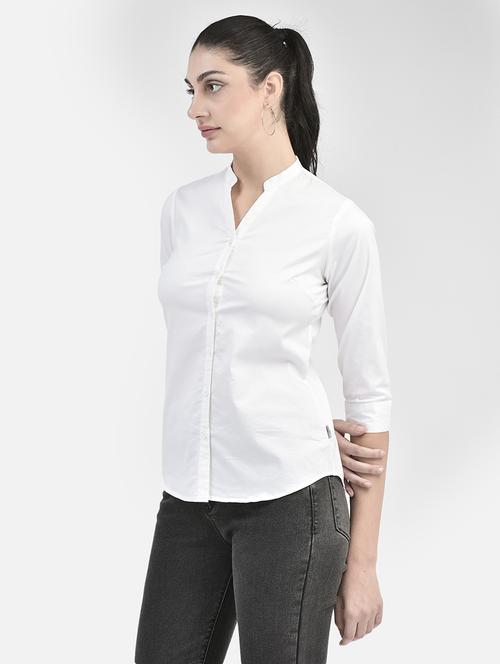 white solid three quater sleeves shirt - 20417205 - Standard Image - 0