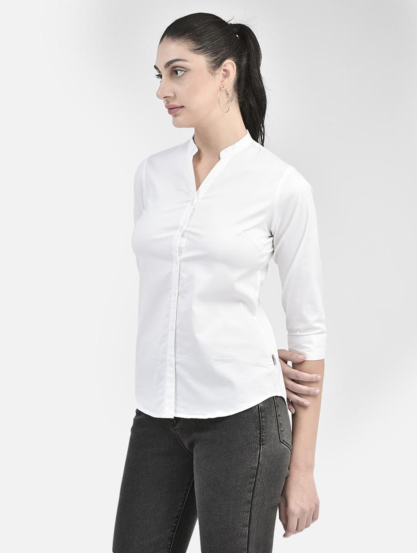 white solid three quater sleeves shirt - 20417205 - Zoom Image - 0