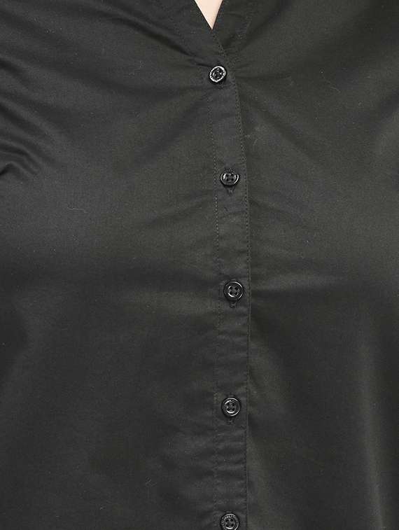 black solid three quater sleeves shirt - 20417206 -  Standard Image - 3