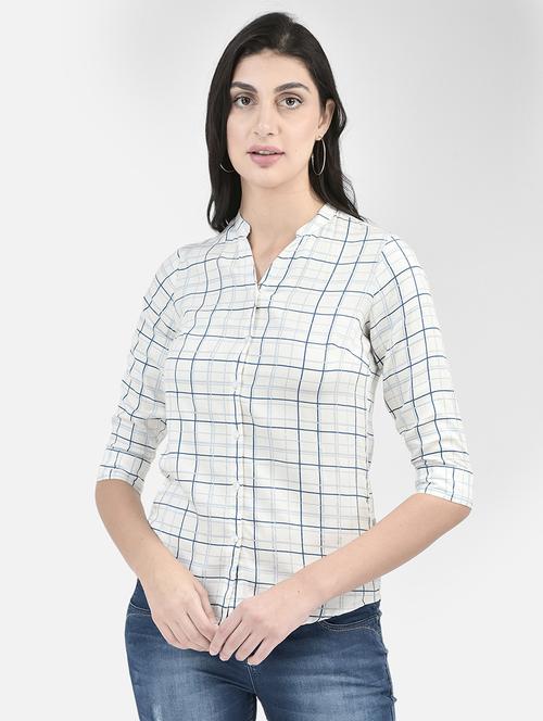 white checkered three quater sleeves shirt - 20417212 -  Standard Image - 0