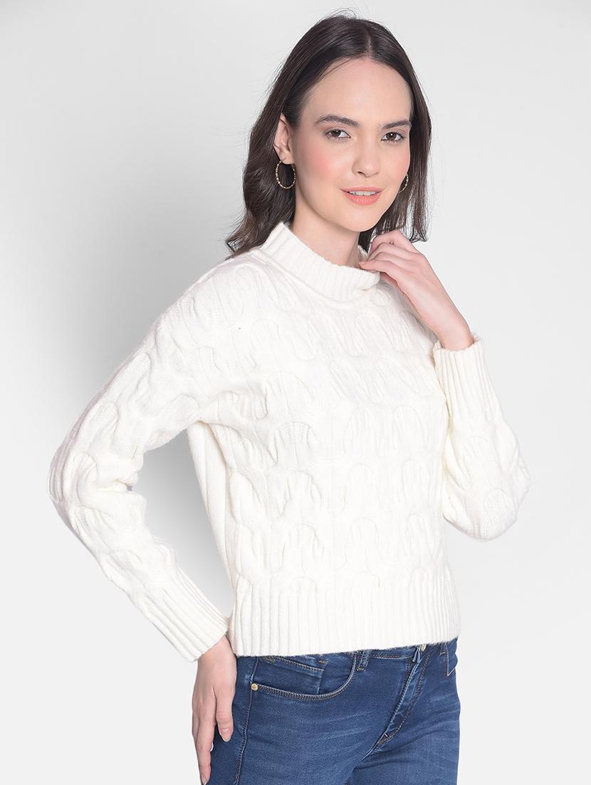 white self designed high neck pullover - 20417249 - Zoom Image - 0