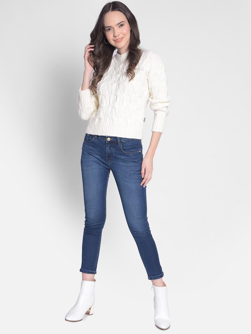 white self designed high neck pullover - 20417249 - Standard Image - 3