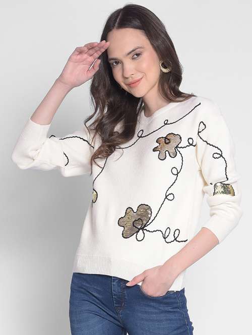 white sequin long sleeves pullover - 20417255 -  Standard Image - 0