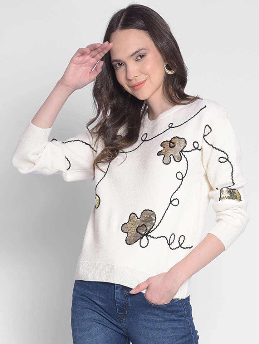 white sequin long sleeves pullover - 20417255 -  Zoom Image - 0