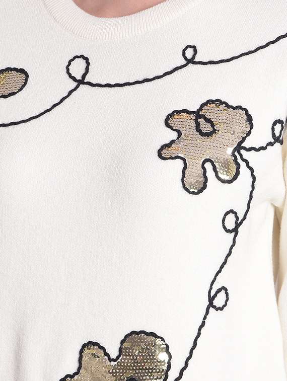 white sequin long sleeves pullover - 20417255 -  Standard Image - 3