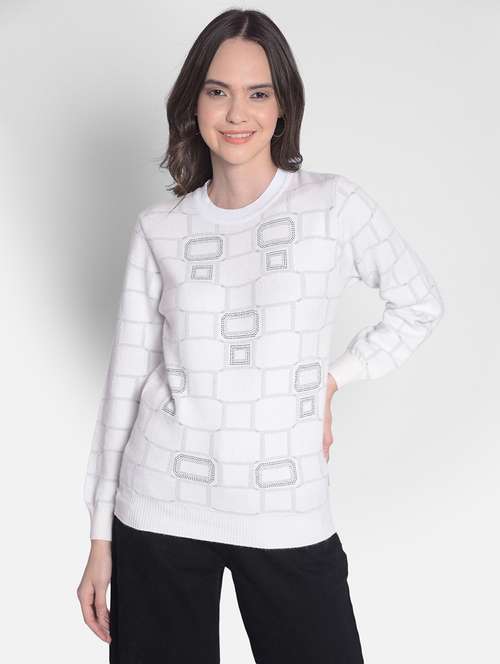 women's white poly viscose regular pullover - 20417257 -  Standard Image - 0