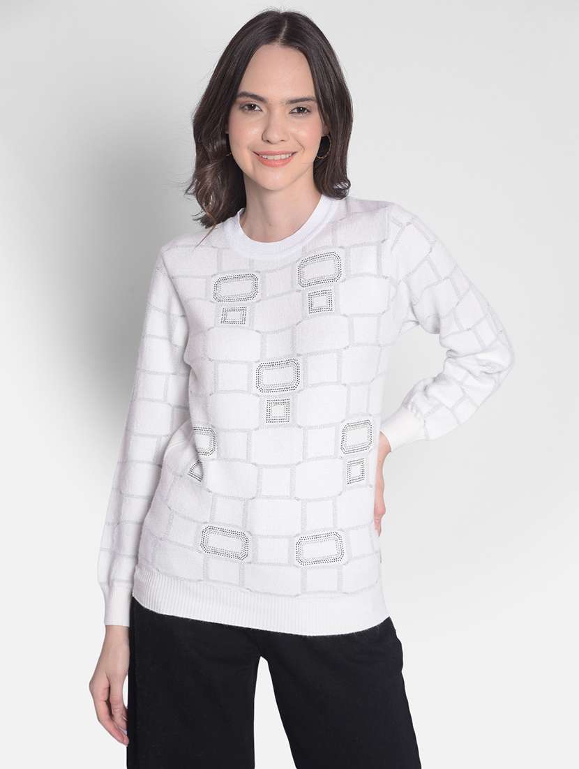 women's white poly viscose regular pullover - 20417257 -  Zoom Image - 0