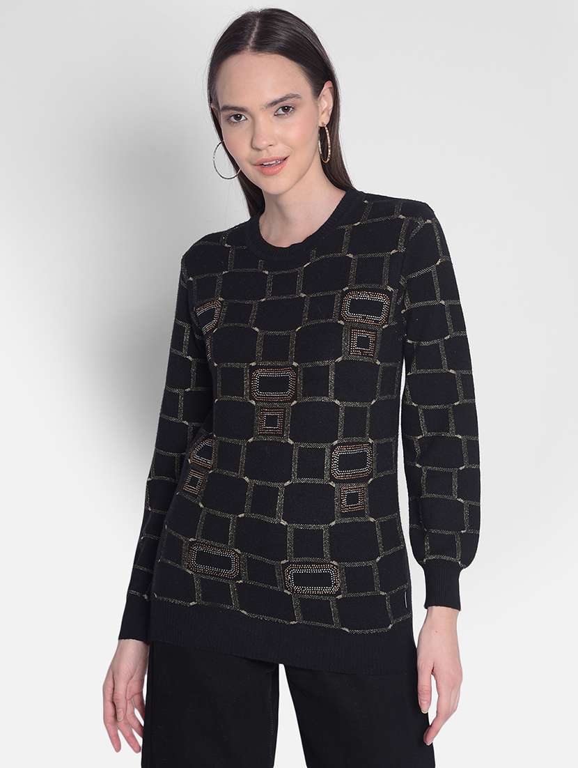 women's black viscose regular pullover
