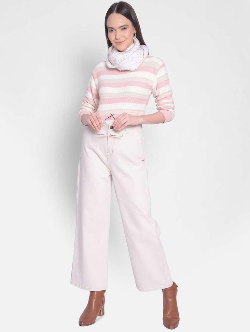 pink & white self designed striped pullover - 20417262 -  Standard Image - 3