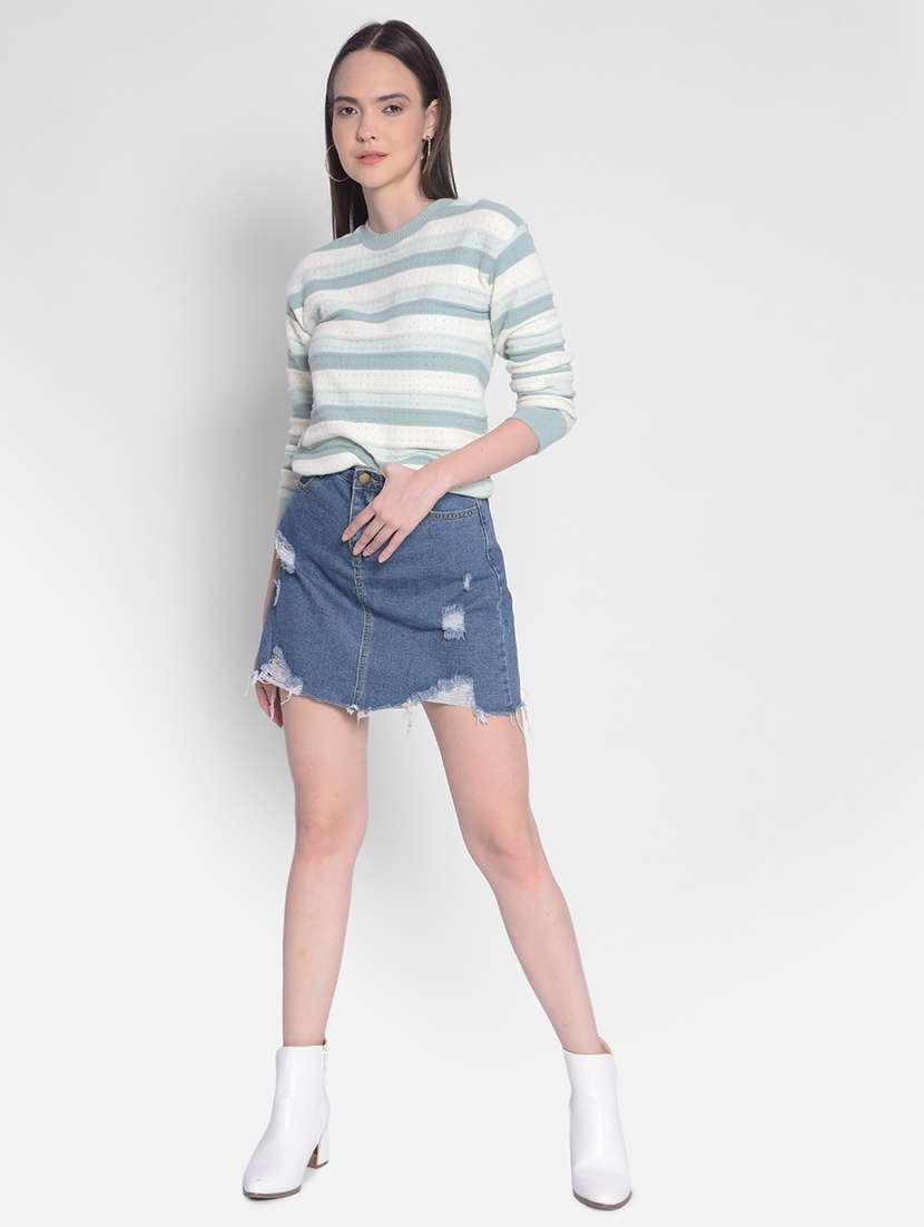 light blue self designed long sleeves pullover - 20417263 -  Standard Image - 3