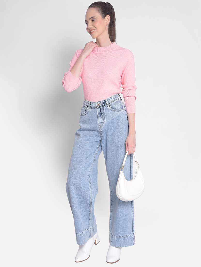 pink self designed long sleeves pullover - 20417265 -  Standard Image - 3