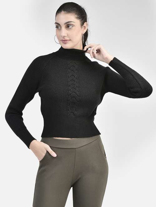 black self designed long sleeves pullover - 20417266 -  Standard Image - 0