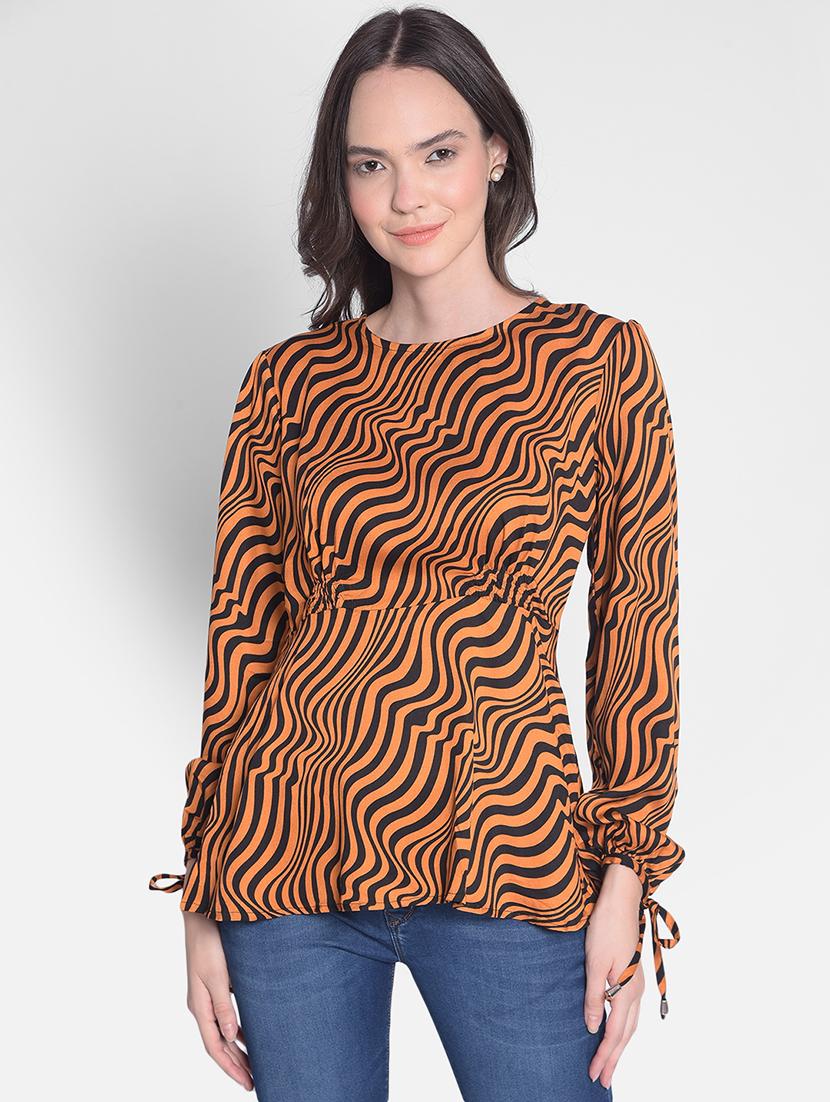 orange and black abstract print peplum top - 20417292 - Zoom Image - 0