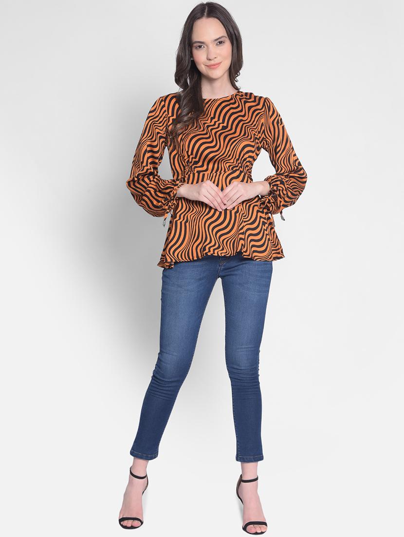 orange and black abstract print peplum top - 20417292 - Standard Image - 3