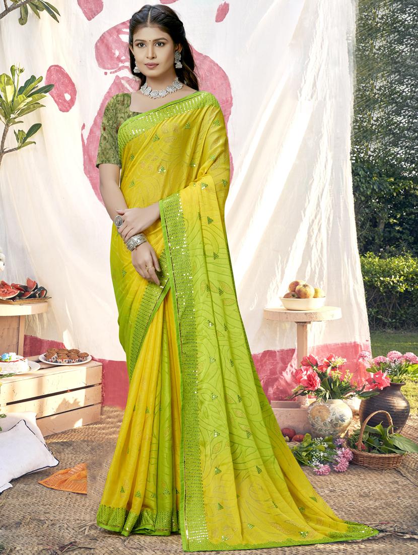 yellow printed saree with blouse - 20417318 - Zoom Image - 0