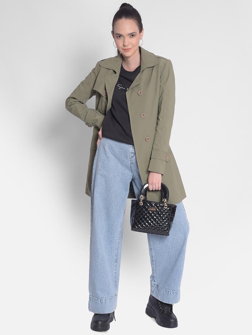 olive solids full sleeves trench coat - 20417327 - Standard Image - 3