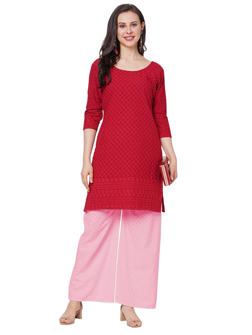 women mid rise embroidered straight palazzo - 20417337 - Standard Image - 3