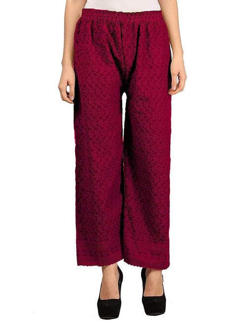 maroon embroidered straight palazzo - 20417340 - Standard Image - 0