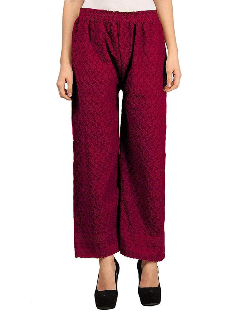 maroon embroidered straight palazzo - 20417340 - Zoom Image - 0