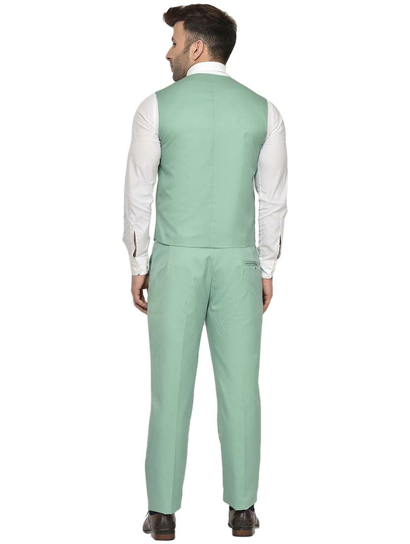 men solid sea green cotton blend 2-piece suit - 20417351 - Standard Image - 3