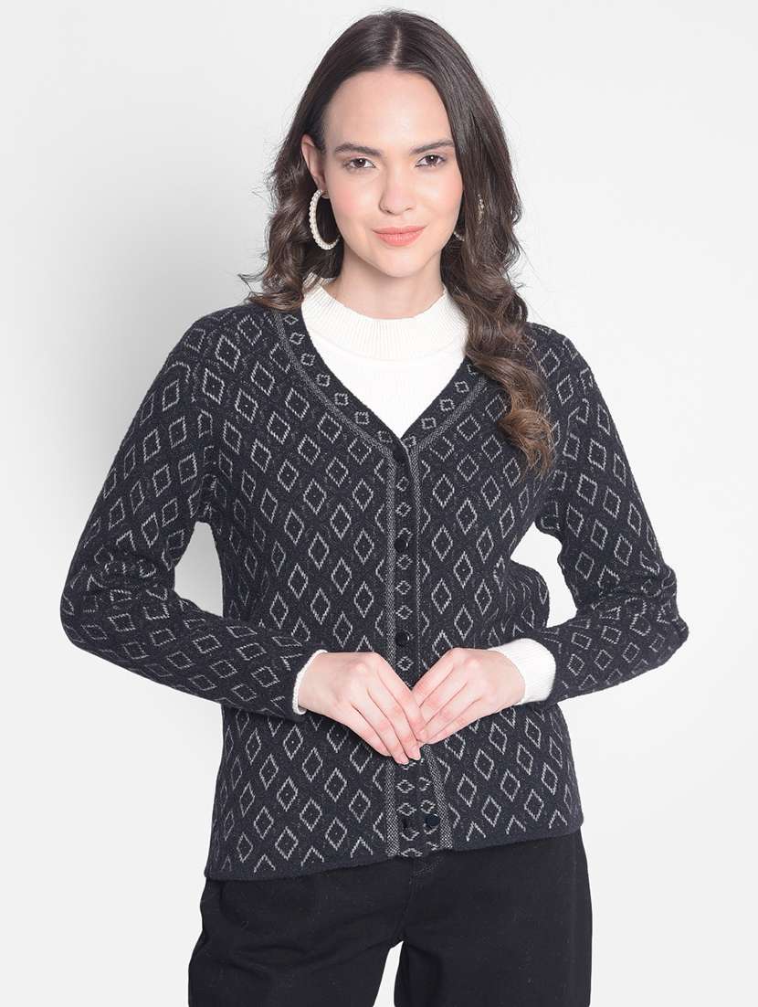 black nylon jacquard cardigan