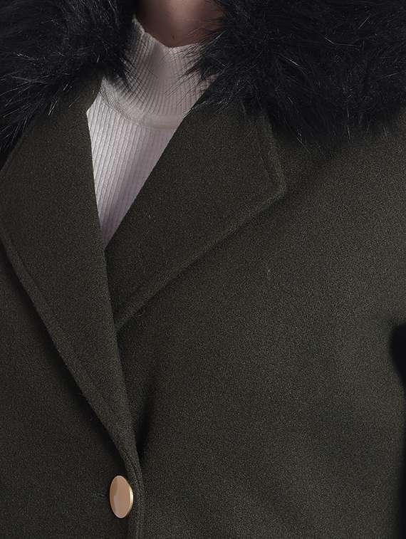 green solids full sleeves trench coat - 20417444 -  Standard Image - 5