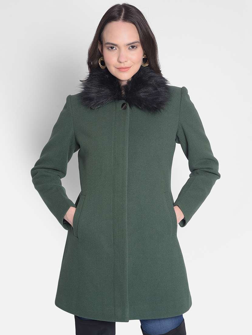 green solids full sleeves trench coat