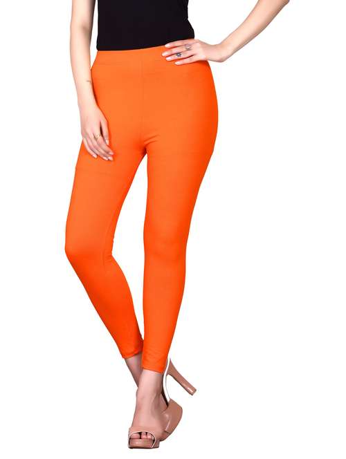women orange solid legging