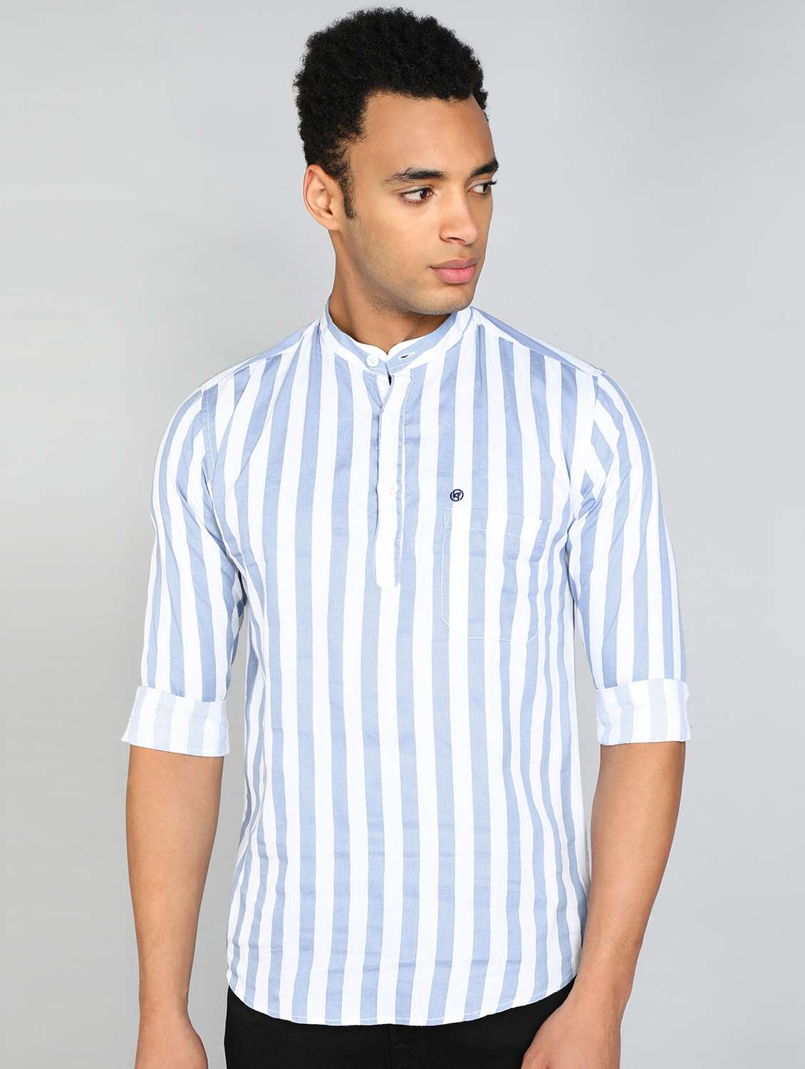men mandarin neck striped short kurta - 20417783 -  Zoom Image - 0